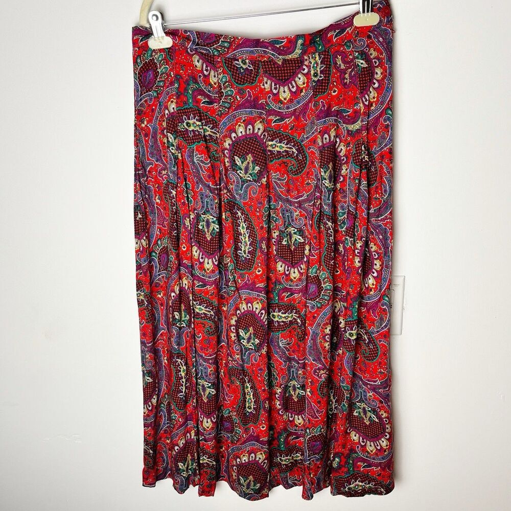 Vintage Greg‎ Adams Paisley Red Midi Skirt Gypsy Boho Festival 16 183​